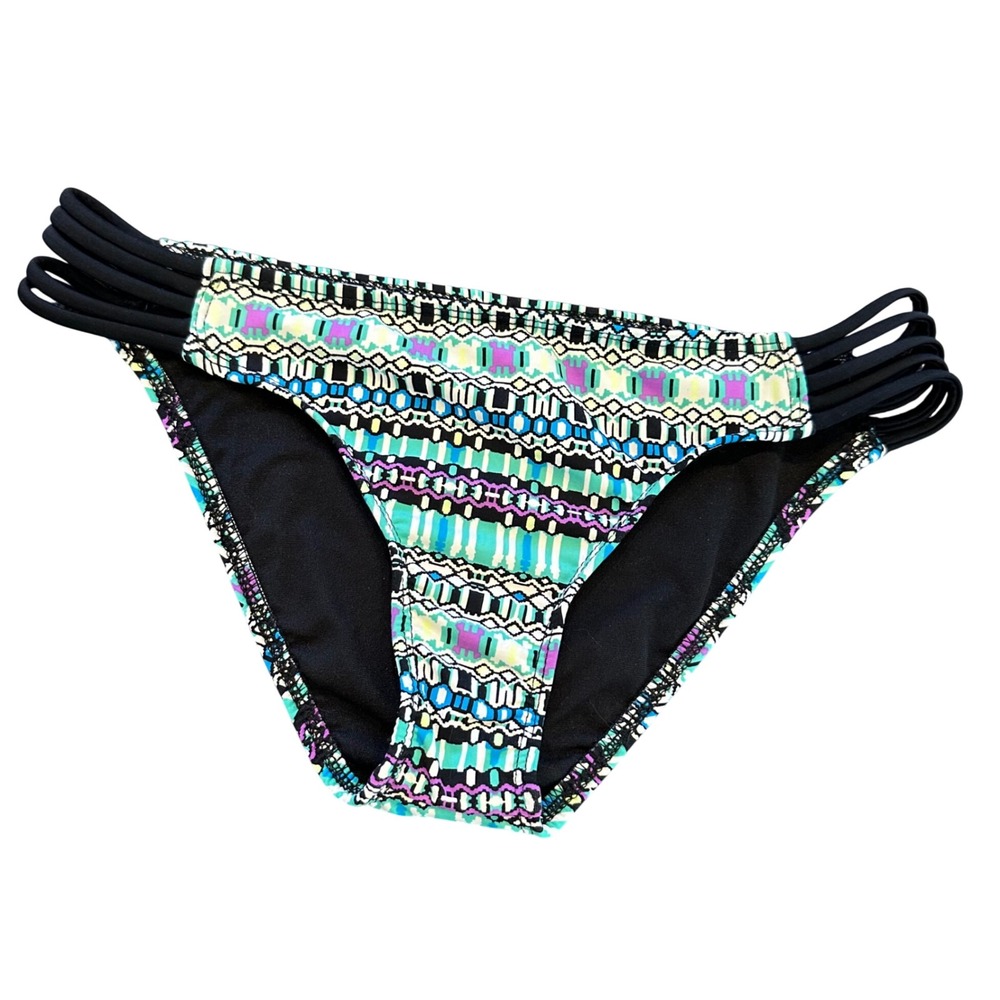 Hurley Geometric Tribal Print Caged Side Bikini Bottom Teal Purple S Cute Surfer